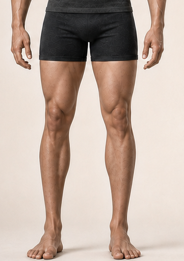Close crop of Alex's lower body and legs.